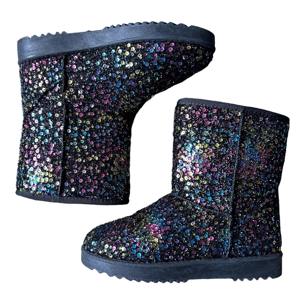 Forever Link Dazzle Me Sequin Booties Size 8 Black Multicolor Snow Boots